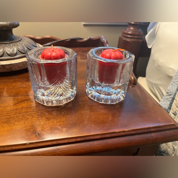Mikasa Crystal Votive Holders. Set of Two. Pine Tree & Pine Cone - Picture 2 of 5
